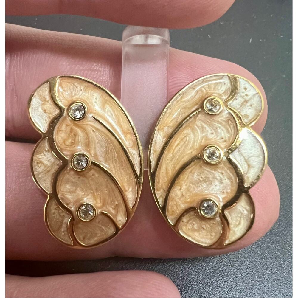 KJL for Avon Cream Gold Rhinestone Earrings